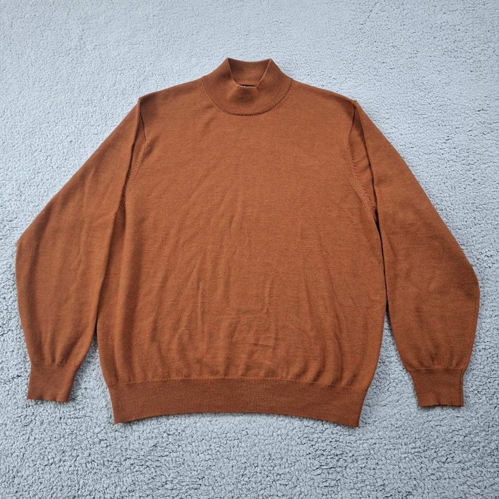Jos A Bank Signature Collection Mens L Mock Neck Sweater Merino Wool Rust Orange